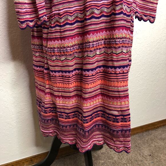 Chicos pink purple stripe crochet knit open front long cardigan size 2 or Medium - Picture 11 of 15